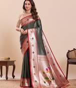 green silk blend printed saree with blouse