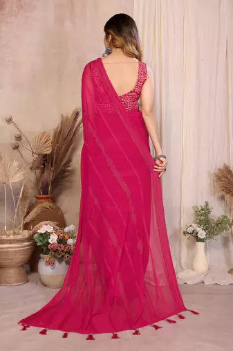 pink georgette silk blend kaju patta pattern saree with foil print banglory blouse & pallu latkan  rich tone color