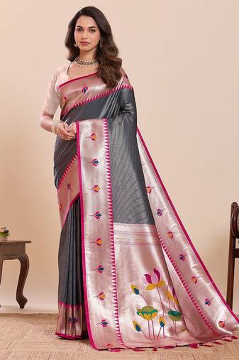 grey silk blend printed saree with blouse