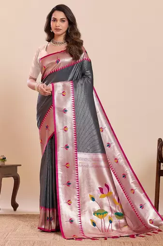 grey silk blend printed saree with blouse