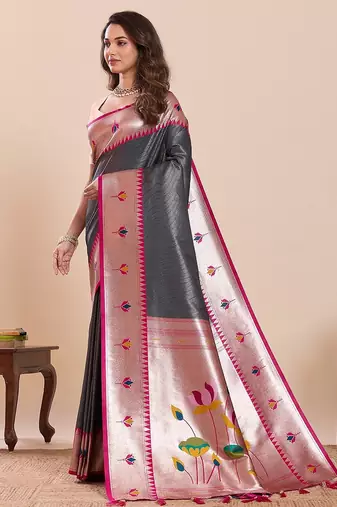 grey silk blend printed saree with blouse
