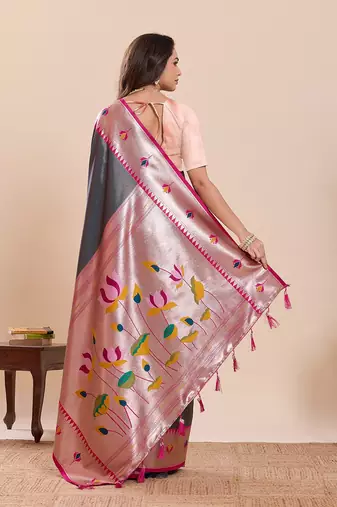 grey silk blend printed saree with blouse