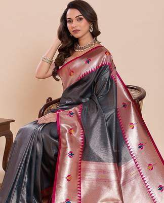 grey silk blend printed saree with blouse 4