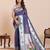 navy blue silk blend printed saree with blouse