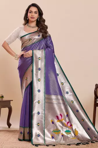 violet silk blend printed saree with blouse