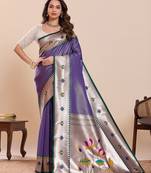 violet silk blend printed saree with blouse