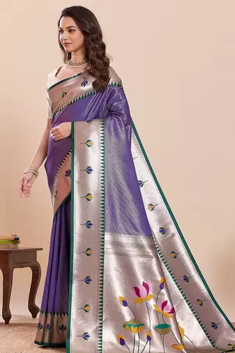 violet silk blend printed saree with blouse
