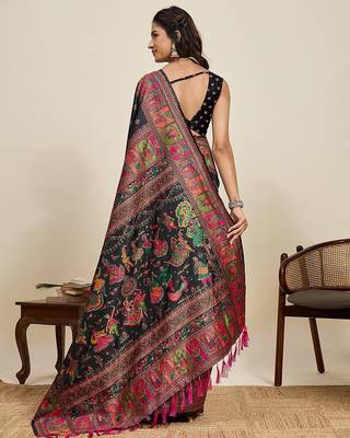black silk blend blend printed saree with blouse 3