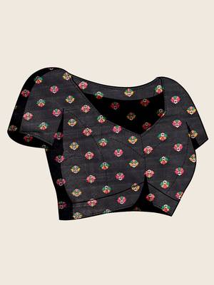 black silk blend blend printed saree with blouse 5