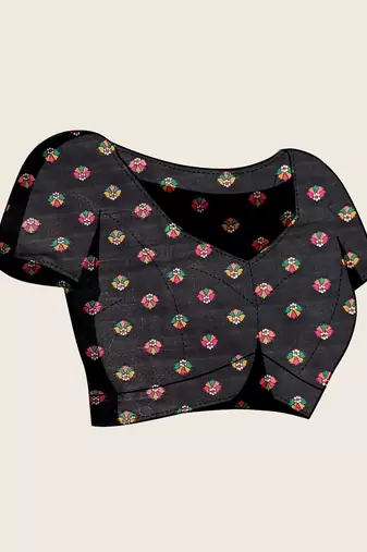 black silk blend blend printed saree with blouse