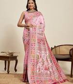 pink silk blend blend printed saree with blouse