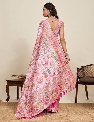 pink silk blend blend printed saree with blouse 2