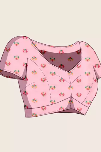 pink silk blend blend printed saree with blouse
