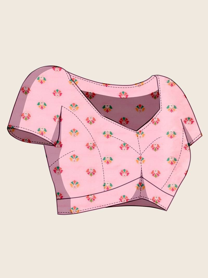 pink silk blend blend printed saree with blouse