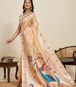 cream silk blend printed saree with blouse