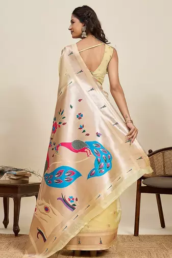 lemon silk blend printed saree with blouse