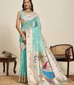 sky blue silk blend printed saree with blouse