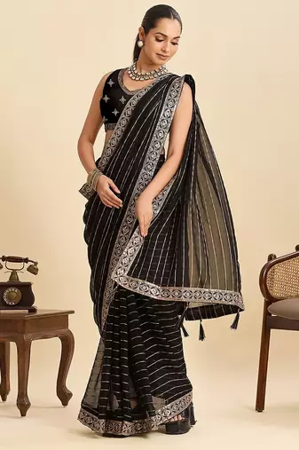 black georgette printed saree with blouse