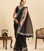 black georgette printed saree with blouse