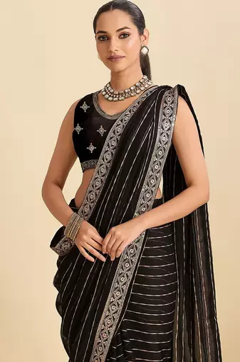 black georgette printed saree with blouse