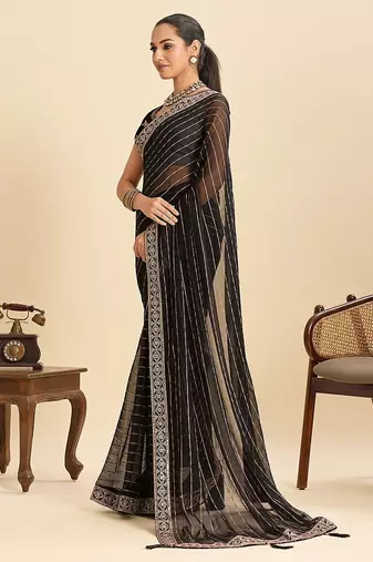 black georgette printed saree with blouse
