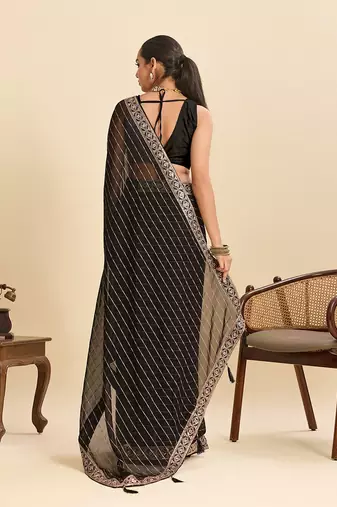 black georgette printed saree with blouse