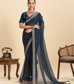 blue georgette printed saree with blouse