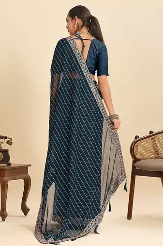 blue georgette printed saree with blouse