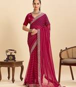red georgette printed saree with blouse