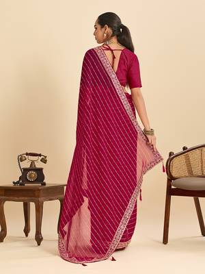 red georgette printed saree with blouse 3