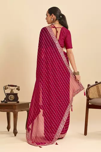red georgette printed saree with blouse