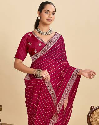 red georgette printed saree with blouse 4