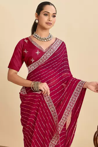 red georgette printed saree with blouse