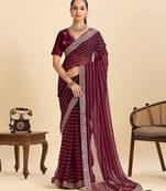 wine georgette printed saree with blouse