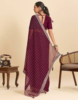 wine georgette printed saree with blouse 3