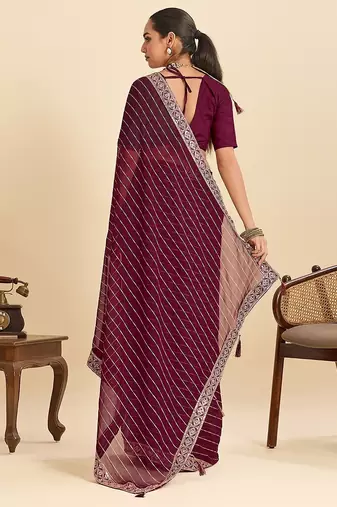 wine georgette printed saree with blouse