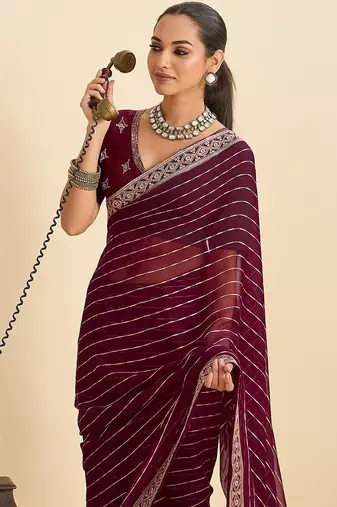 wine georgette printed saree with blouse
