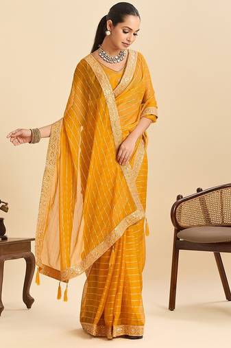 yellow georgette printed saree with blouse