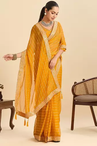 yellow georgette printed saree with blouse