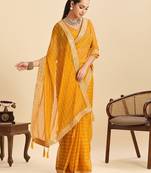 yellow georgette printed saree with blouse