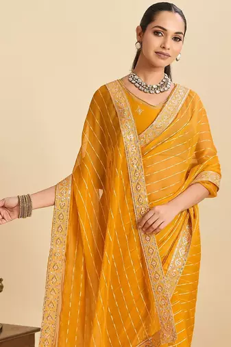 yellow georgette printed saree with blouse