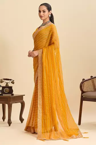 yellow georgette printed saree with blouse