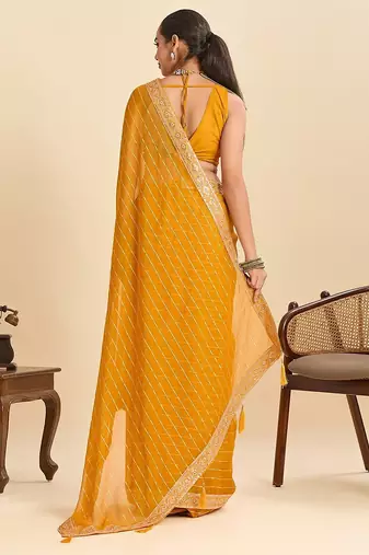 yellow georgette printed saree with blouse