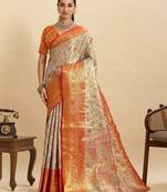 orange silk blend printed saree with blouse