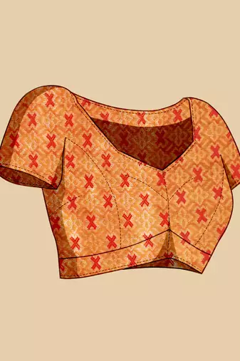 orange silk blend printed saree with blouse