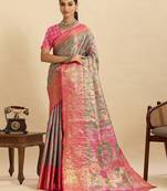 pink silk blend printed saree with blouse