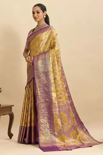 purple silk blend printed saree with blouse