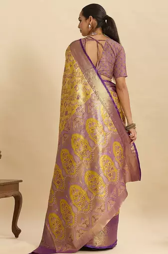 purple silk blend printed saree with blouse