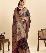 wine satin printed saree with blouse