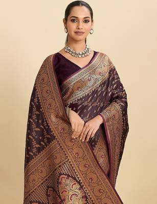wine satin printed saree with blouse 2